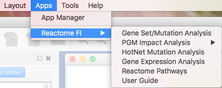 ReactomeFIViz应用程序菜单